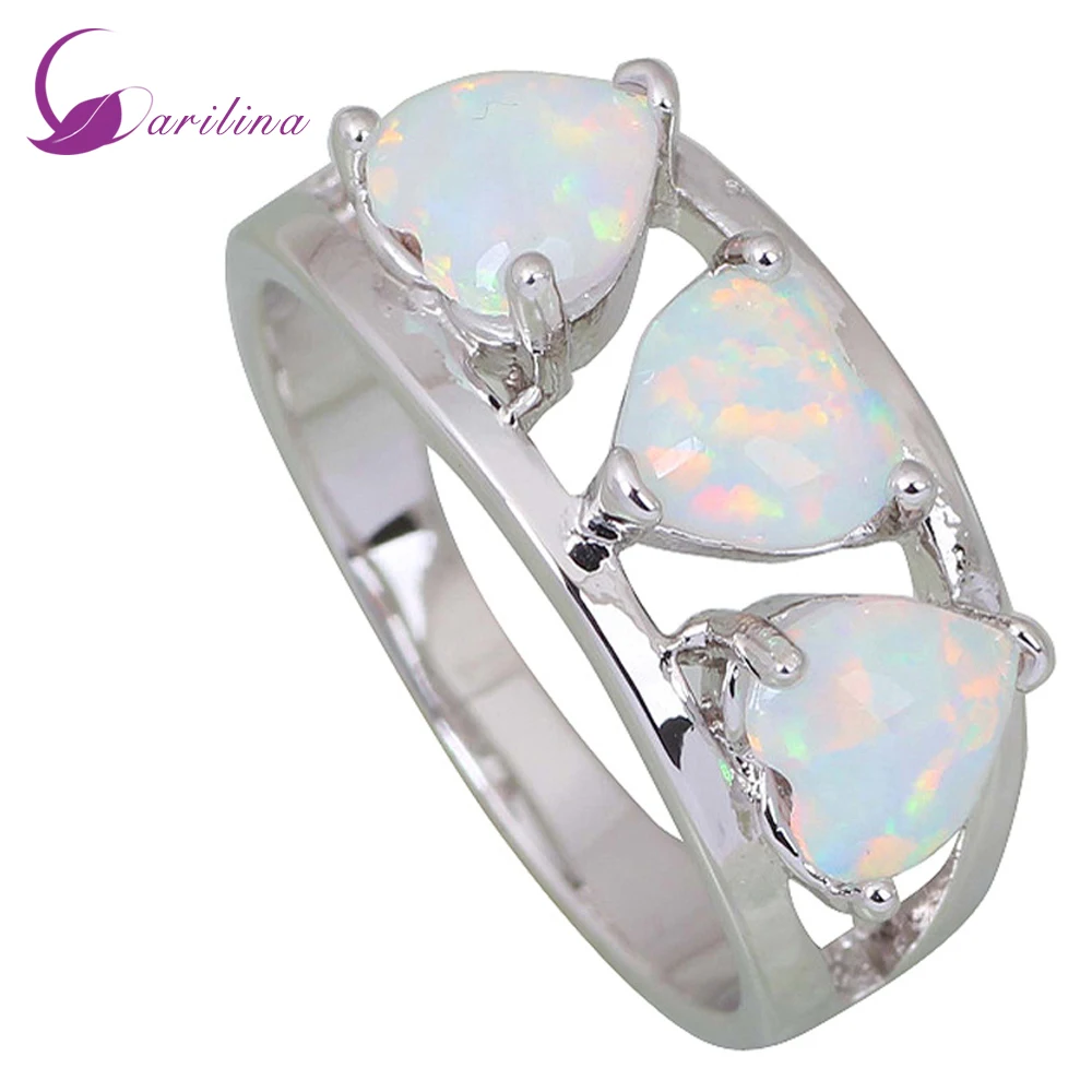 

Garilina Heart Party Jewelry Rings For Women White Fire Opal Silver Color Jewelry New Year Christmas Day Gifts R420