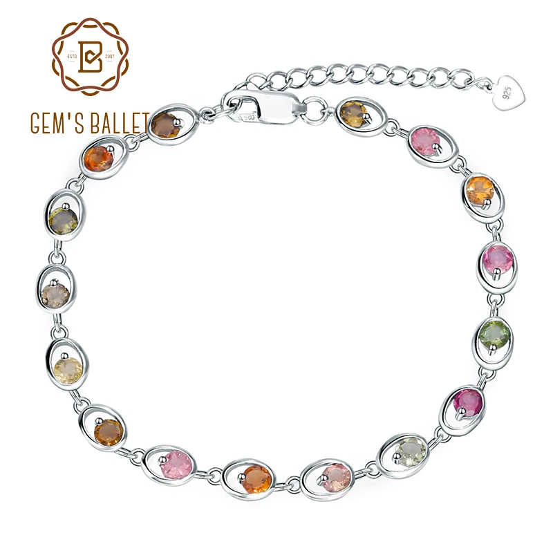 

Gem's Ballet 925 Sterling Silver Cute Candy Colors Gemstone Link Bracelet 4.38Ct Natural Tourmaline Bangles Women Fine Jewelry