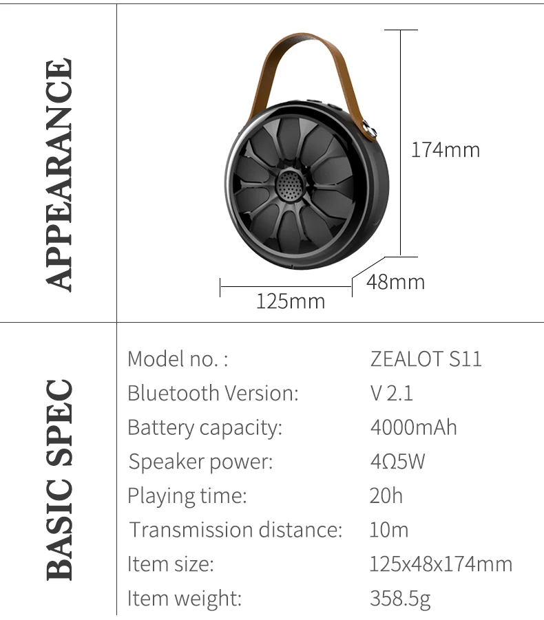 Zealot S11 Bluetooth динамик Водонепроницаемый IP67 Открытый бас стерео беспроводной спортивный сабвуфер+ внешний аккумулятор+ светодиодный фонарик