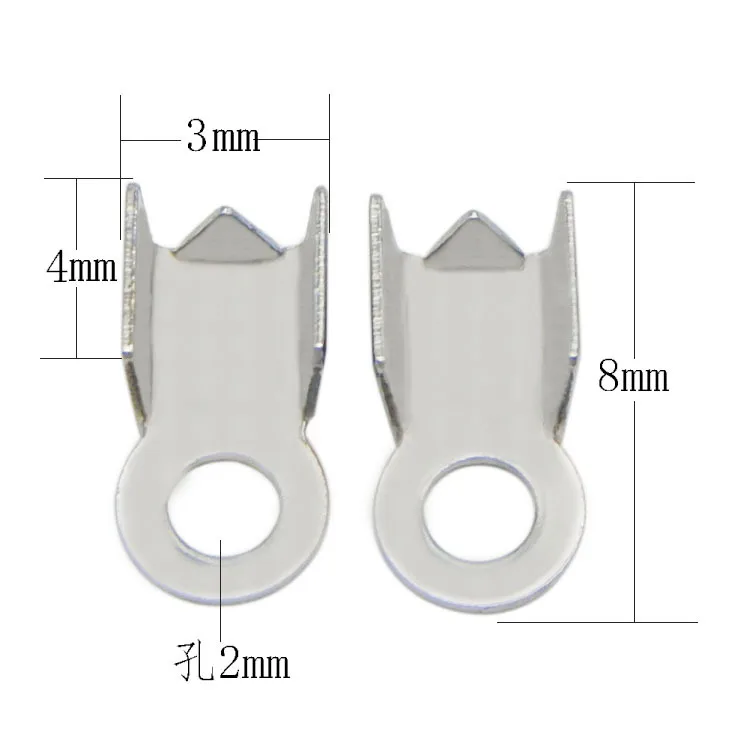 silver tone 100 шт., закручивающийся зажим из нержавеющей стали, зажим-петля, шнур из бисера, концевой наконечник, заглушка, коннектор для изготовления кожаных ожерелий и ювелирных изделий DIY - Цвет: silver tone