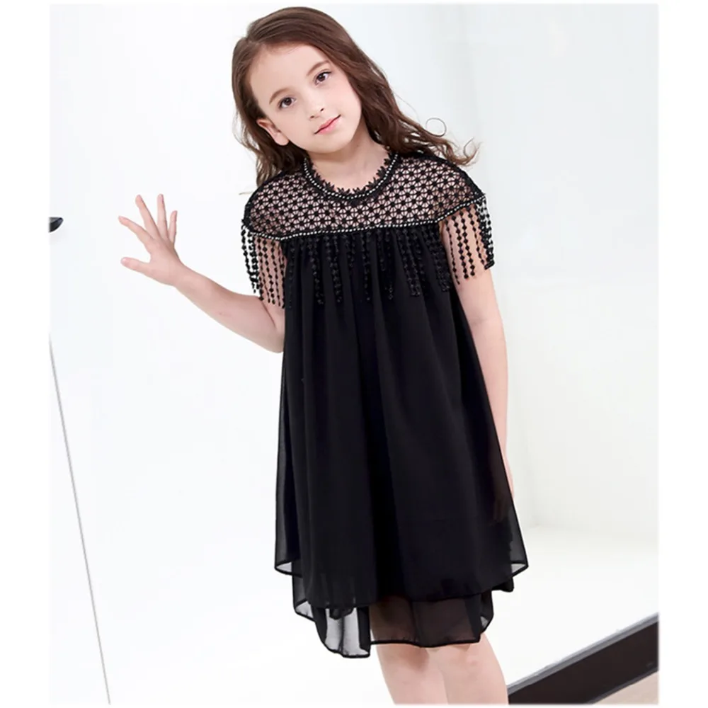 Princess Dress for Teen Girl 5 7 9 11 13 15 Years Tassels Chiffon Summer Black Lace Dresses Baby Todder Girls Clothing | Детская одежда