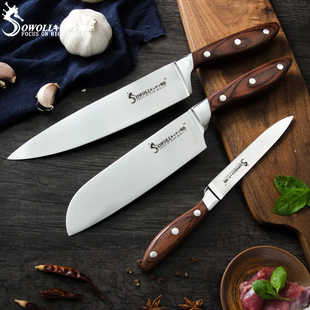 SOWOLL Германия 7Cr17mov кухонный нож из нержавеющей стали шеф повар Santoku набор кухонных