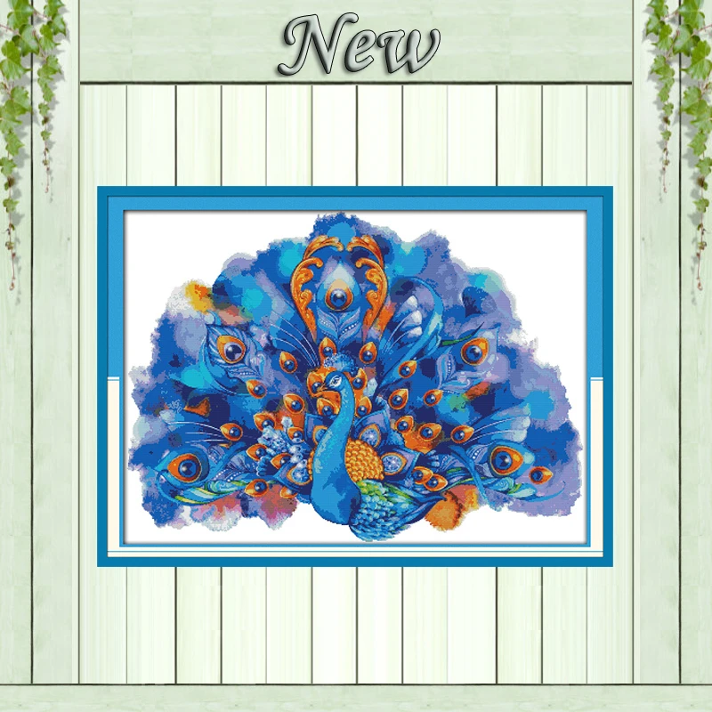 Синий павлин красивая картина с изображением петуха рассчитанная на ткань 14CT 11CT