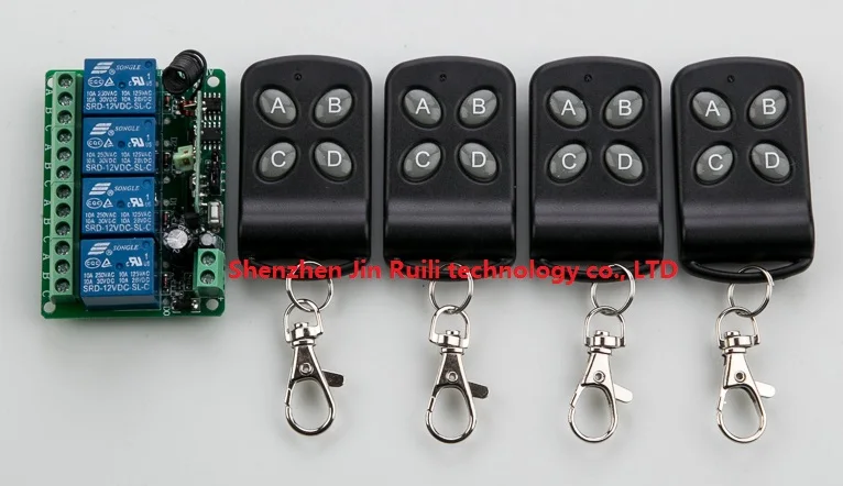 DC12V 4CH 10A беспроводной переключатель системы дистанционного управления teleswitch 4X передатчик + 1X приемник реле умный дом z-wave