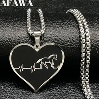 fashion horse stainless steel choker necklace for men silver color black heart necklace jewelry colgante hombre n730s01
