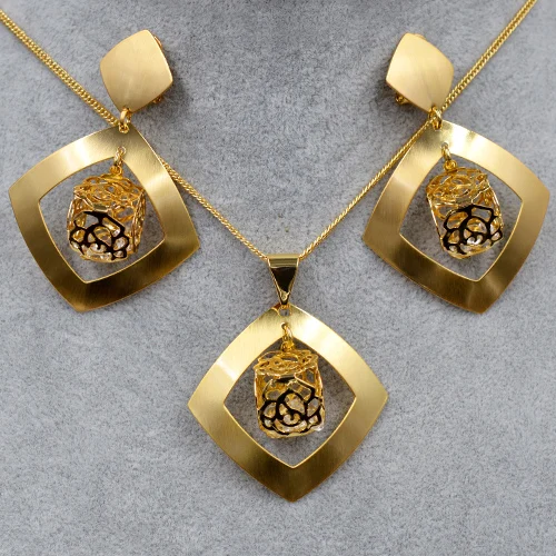 Earrings Necklace Sunny Jewelry, модные украшения,, Дубай, высокое качество, ювелирный набор, женские серьги, кулон, ожерелье, кубический цирконий, квадратный для подарка - Окраска металла: Earrings Necklace
