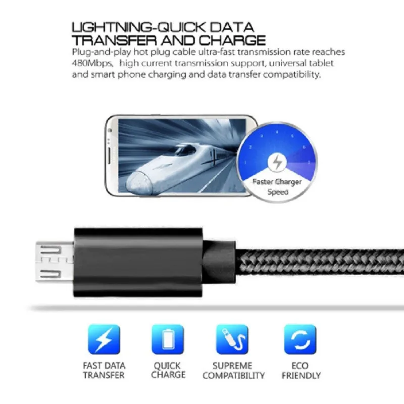 Кабель для передачи данных Нейлоновый micro usb 5 В 2 4 А Android интерфейс vivo X21/OPPO R15/Huawei Mate