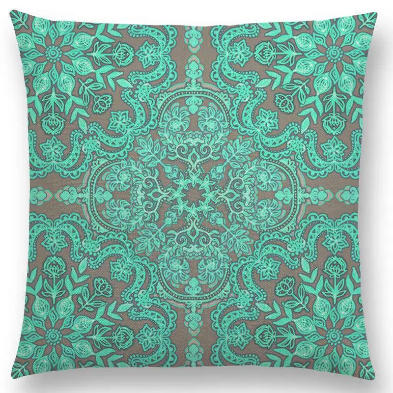 Boho Art Красочные цветы великолепные цветочные каракули растительной геометрии Мандала декоративная картина Автомобильная Подушка Чехол - Цвет: a007013