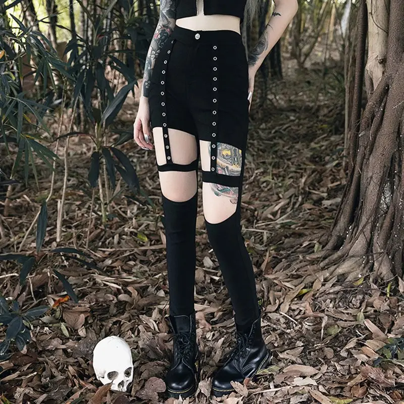 Женские обтягивающие брюки-карандаш Goth повседневные Черные Облегающие брюки в