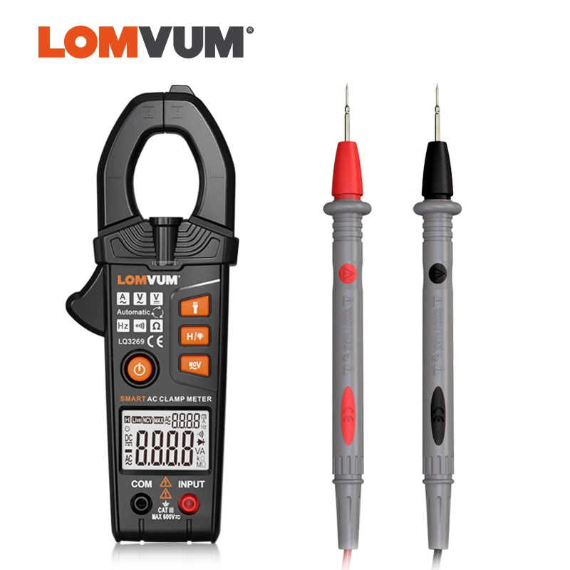 Smart Type LOMVUM умный клещи цифровой Бесконтактный 6000 подсчет переменного тока постоянного тока Напряжение Тип rms NCV мультиметр Частота светодиодный фонарик - Цвет: Smart Type