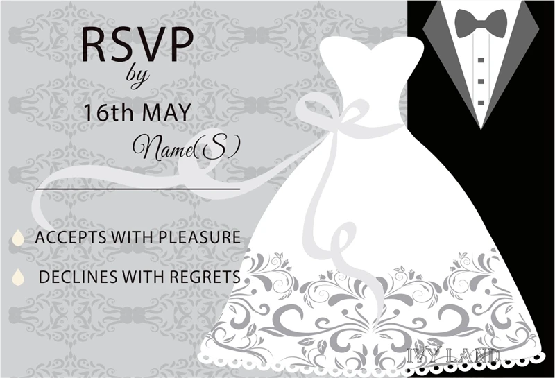 Personalized RSVP Card with Free Envelope for Wedding / Party 50 pcs/lot R22 | Дом и сад