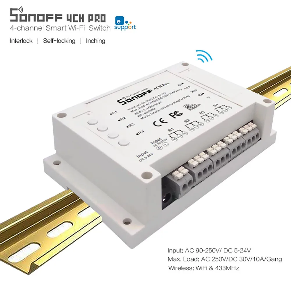 Itead Sonoff 4CH Pro Wifi переключатель 4 банда инчинг самоблокирующийся Блокировка WiFi RF управление Умный переключатель приложение пульт работает с Alexa