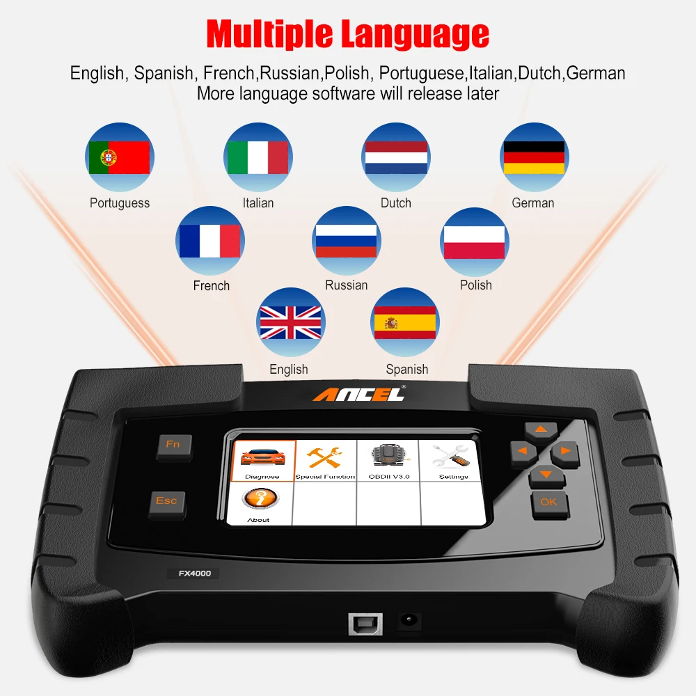Ancel FX4000 OBD2 сканер профессиональная полная Системы антиблокировочная система