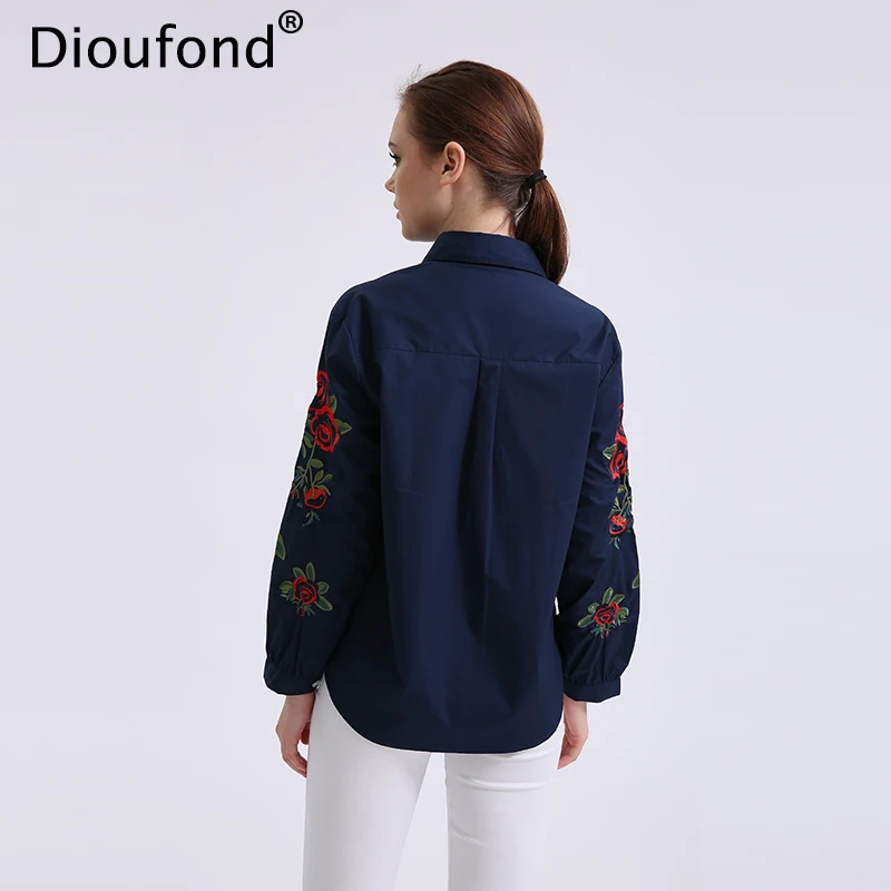 Женская блузка Dioufond белая или темно синяя офисная с длинным рукавом и жемчугом на