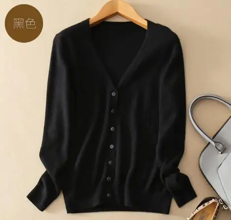 black v neck SEDUTMO весенний кашемировый свитер размера плюс 3XL вязаный кардиган женский свитер туника с длинным рукавом ED092 - Цвет: black v neck