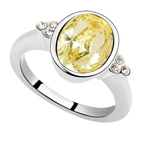 

New Hot Gifts White Gold Color Oval Crystals from Swarovski Fashion Bands Rings For Women Jewelry Engagement Wedding Rings