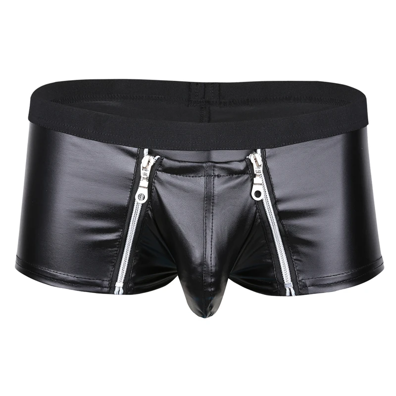 Men Swimwear Faux Leather Panties with Zipper Open Pouch Boxer Shorts Gay Sexy Underwear for Mens Jockstraps Male Night Clubwear | Спорт и