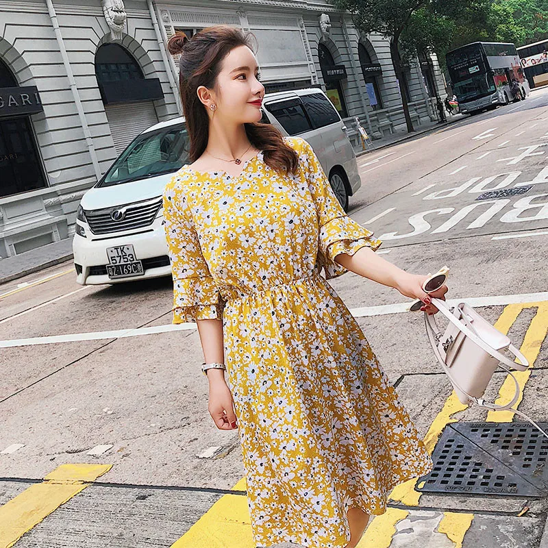 Хит продаж женское повседневное шифоновое Летнее мини-платье с цветочным