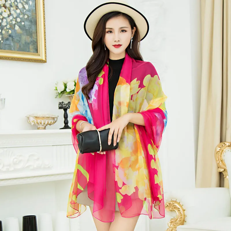 RUNMEIFA модный шифоновый шарф женский летний тонкий шифон с цветочным принтом