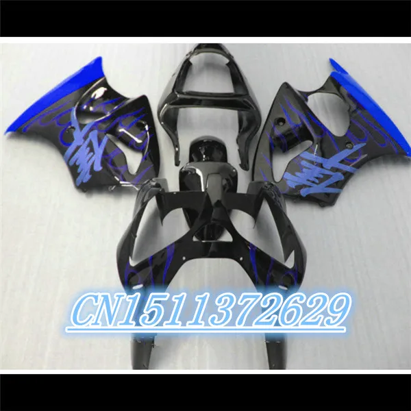 

Bo High quality fairing kit for Kawasaki ZX6R 2000-2002 Ninja 636 ZX-6R blue flames black hot fairings set 00 01 02