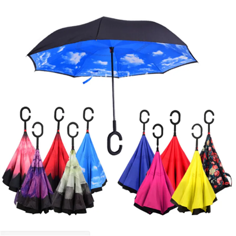 C shape freehand Handle rainproof Reverse Umbrella man Double umbrella cloth windproof shade upside down rain woman | Дом и сад