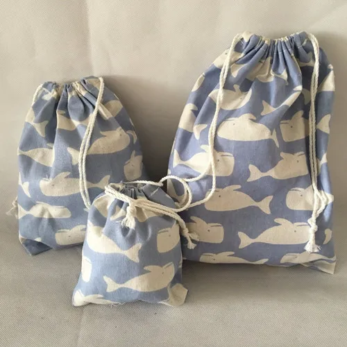 L 25 X 32cm YILE, хлопковая, льняная, для путешествий, одежда, сортировка, сумка, на завязках, Многоцелевая сумка, Подарочная сумка, Белый кит, светильник, синий, N625 - Цвет: L 25 X 32cm