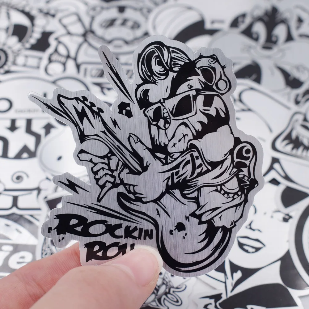 50 Pcs Metallic Black and White Stickers Graffiti Sticker for Luggage Skateboard Laptop Car Styling Guitar Cool | Игрушки и хобби