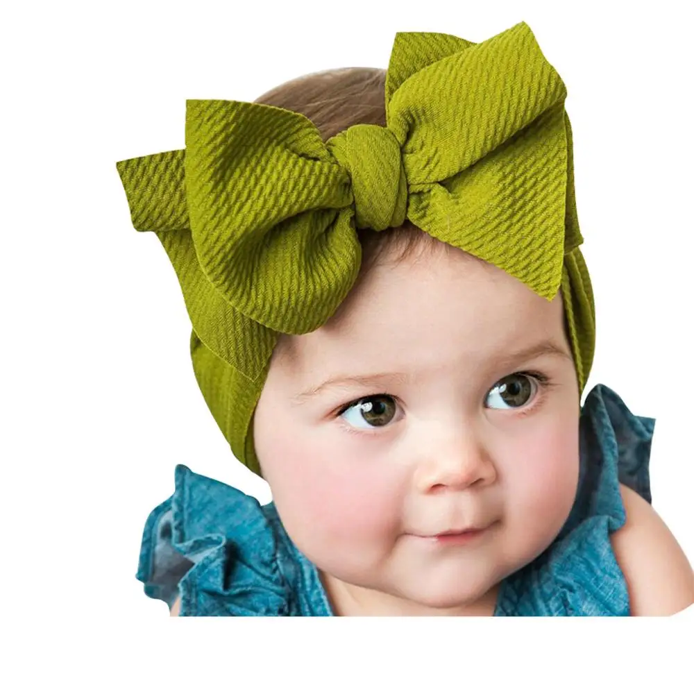 Повязка на голову с большим бантом для новорожденных девочек однотонная мягкая