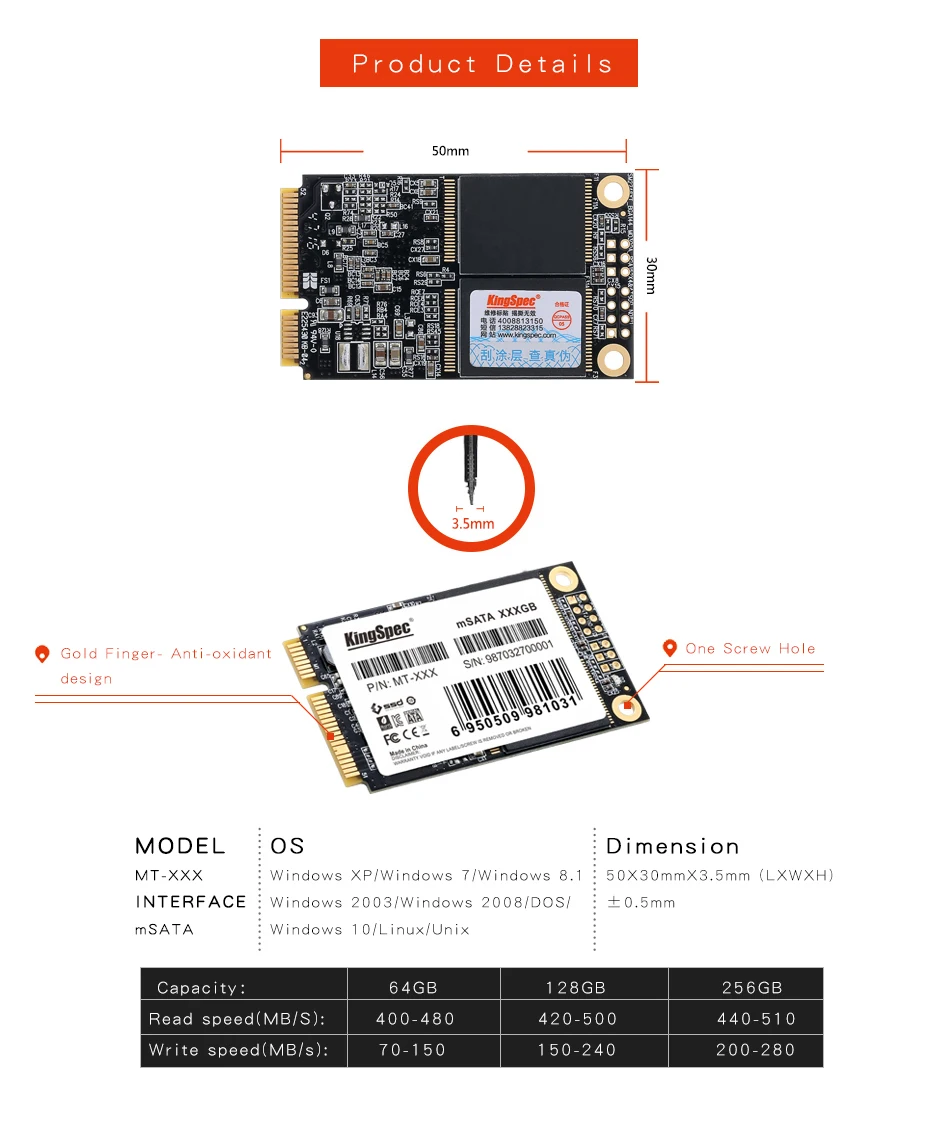 KingSpec MT-128 mSATA SSD 120GB внутренний жесткий диск HD Mini SATA 128GB SSD высококачественный твердотельный диск HDD для ноутбуков настольных компьютеров