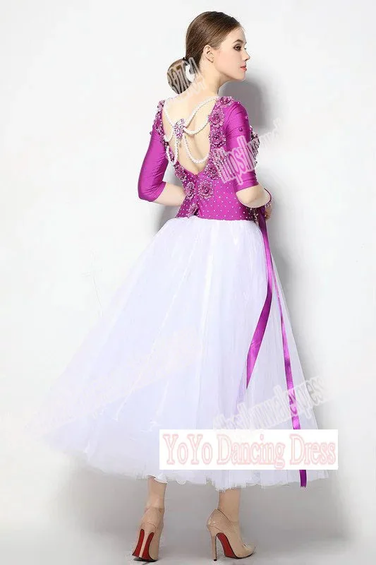 Customized Lady Ballroom Dancing Dress Modern Dance Competition Costume Waltz Tango Foxtrot Quickstep Suit Promotion PURPLE |