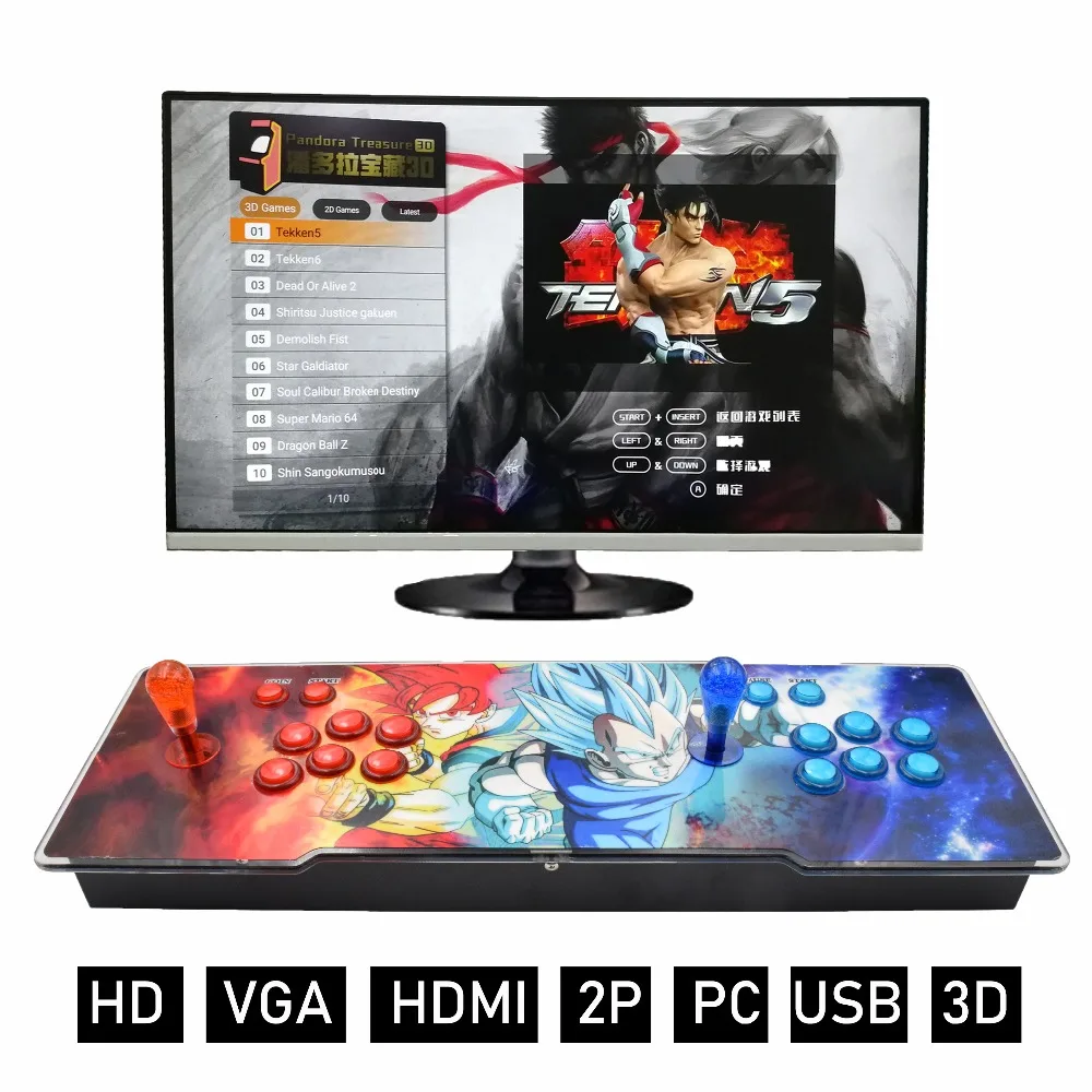 Новые Pandora 3D коробка с двумя джойстиками аркадная игровая консоль 2200 в 1 игра PCB плата консоль с светодиодный кнопки игрового автомата HDMI VGA Выход