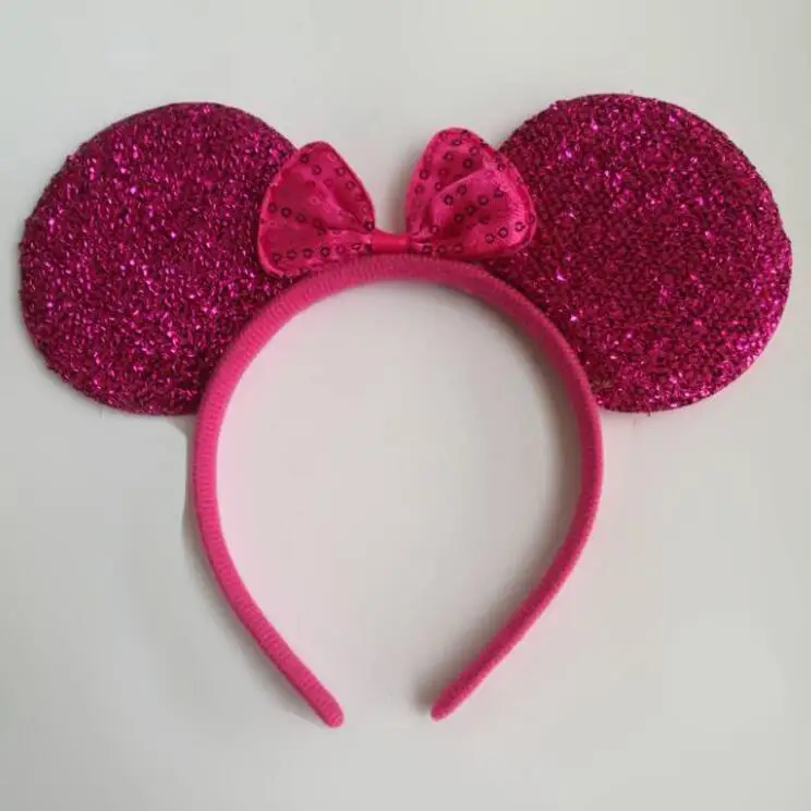 Peach rosered bow 1 шт., аксессуары для волос, уши Минни/Микки, однотонная черная и цветная повязка на голову с бантиками для мальчиков/девочек, для празднования дня рождения - Цвет: Peach rosered bow