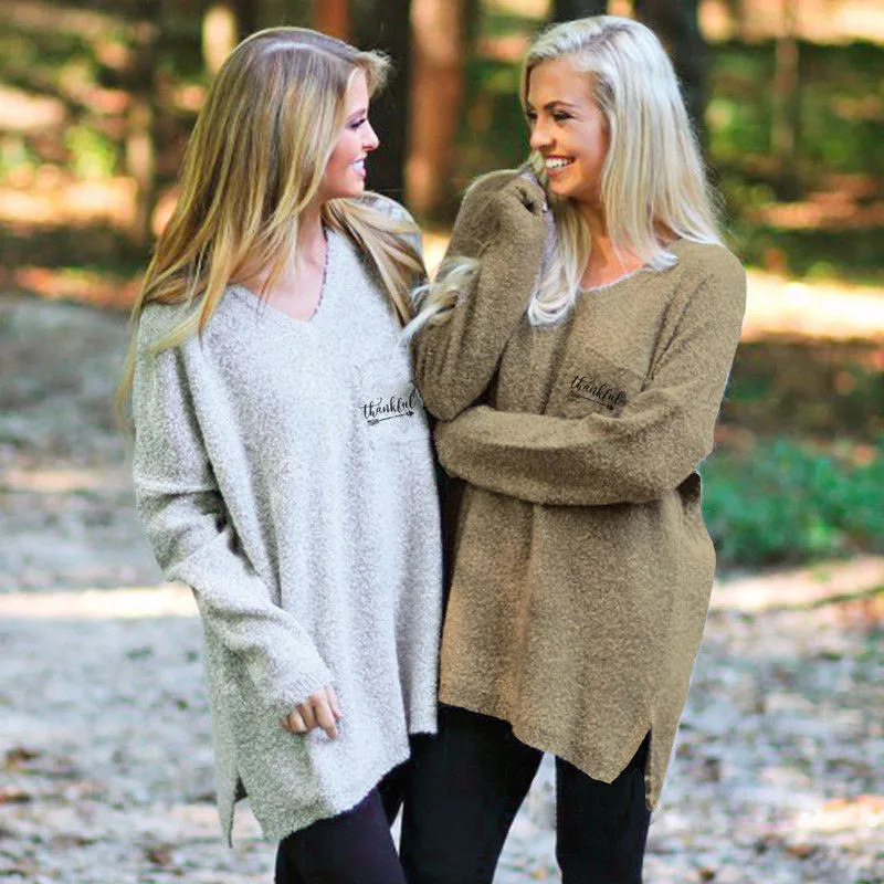 2017 New Oversize Sweater Women V-Neck Long Sleeve Casual Loose Ladies Autumn Winter Pullover Sweaters | Женская одежда