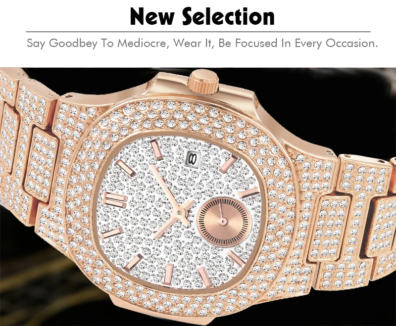 Уникальные мужские часы от роскошного бренда Patek, модные мужские часы из розового золота, кварцевые часы с хронографом, алмазная сталь, Iced Out часы