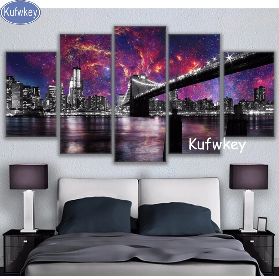 Custom Diamond embroidery city night Pictures of crystals 5d diy diamond painting 5 pcs mosaic rhinestones diamonds handicrafts | Дом и сад