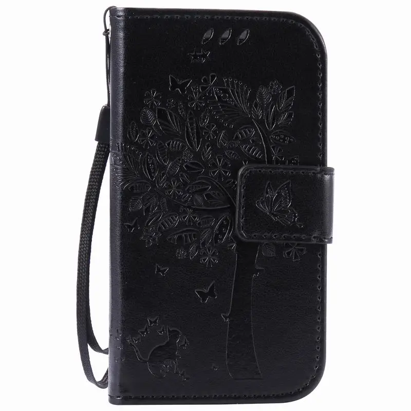 Чехол для samsung Galaxy S3 Mini, кожаный кошелек и силиконовый чехол для телефона samsung Galaxy S3 Mini, чехол с кошкой и деревом, флип-чехол - Цвет: Черный