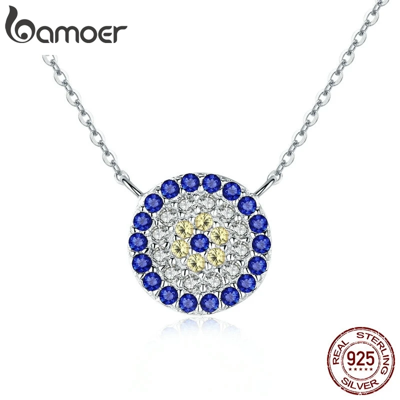 Коллекция BAMOER 925 пробы серебряные трендовые Круглые Голубые глаза прозрачные CZ подвески для женщин подлинные серебряные ювелирные изделия SCN089