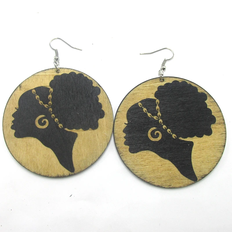 Бесплатная доставка! Натуральные волосы афро леди деревянные серьги | Украшения