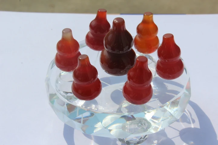 

Natural Agate gourd CRYSTAL Seven star array HEALING+Coloured glaze stone standing