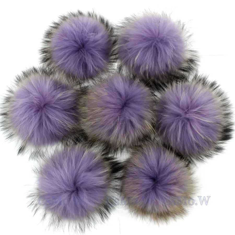 light purple 10 шт./Партия DIY большой размер 15 см DIY настоящие помпоны из лисьего меха енота шарики-Помпоны натуральный мех помпон для шляпа и Сумка Обувь шарфы - Цвет: light purple