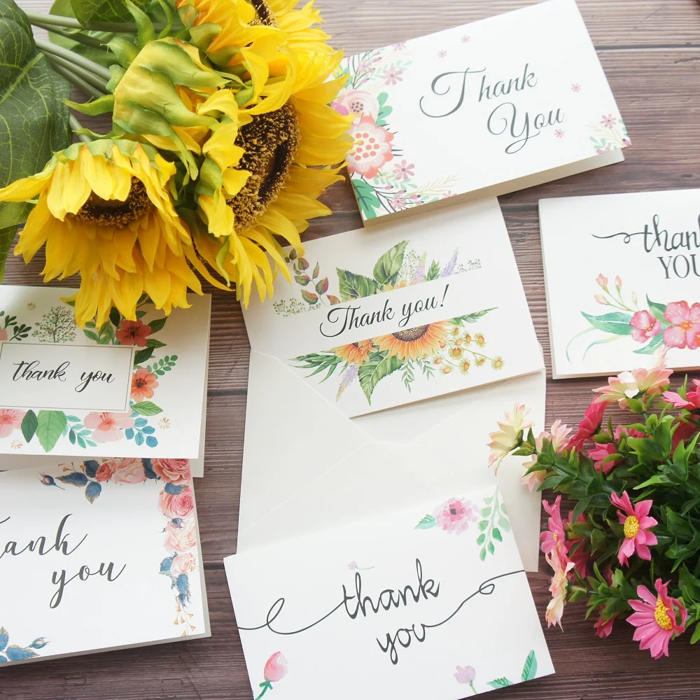 

mix 24pcs light flower sunflower thank you Card with envelope greeting card wedding birthday party invitation DIY Decor gift