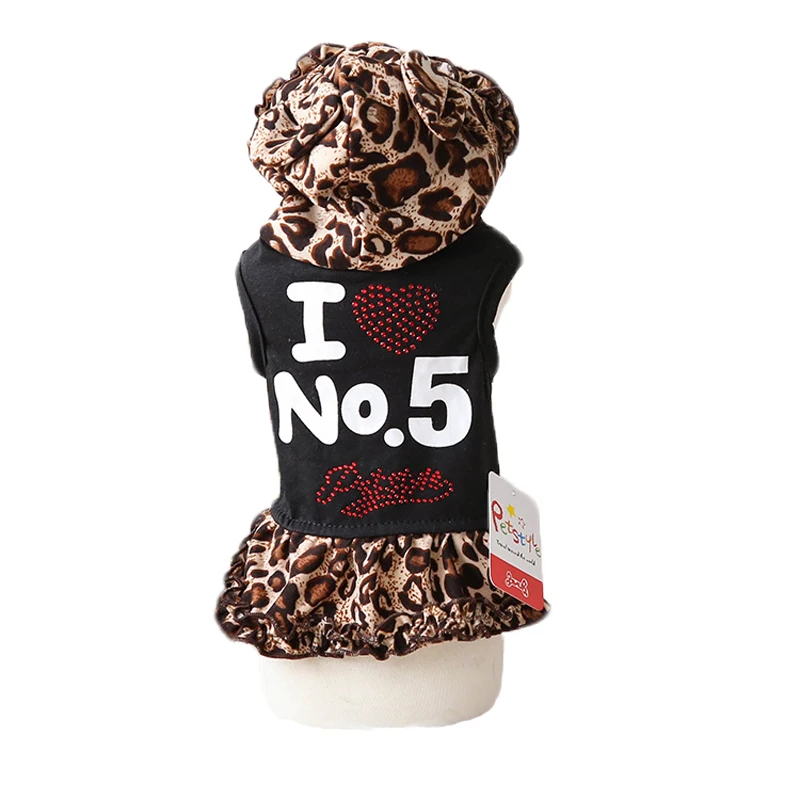 Полиэстер Leopard собаки платье летние дышащие номер 5 с капюшоном Pet юбка щенок