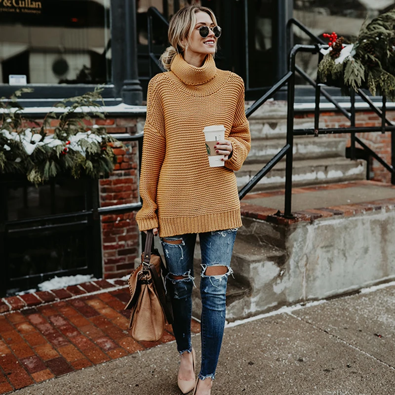 Coarse Pullover Women's Jumper Turtleneck Sweater Female Women Warm thick Winter Cable Knitted Oversized | Женская одежда