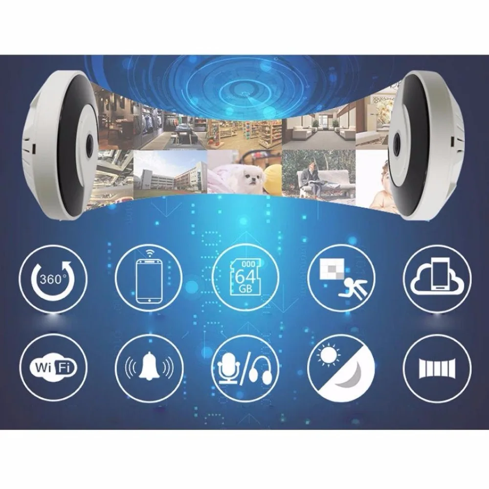 Kruiqi новый стиль 3D V380 мини панорамная беспроводная Wi Fi IP камера рыбий глаз с углом