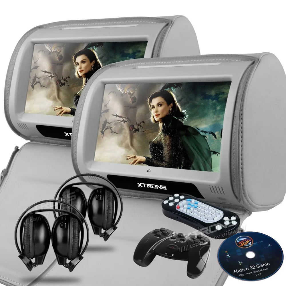 XTRONS мониторы серый 9 дюймов HD сенсорный экран автомобильный подголовник DVD плеер