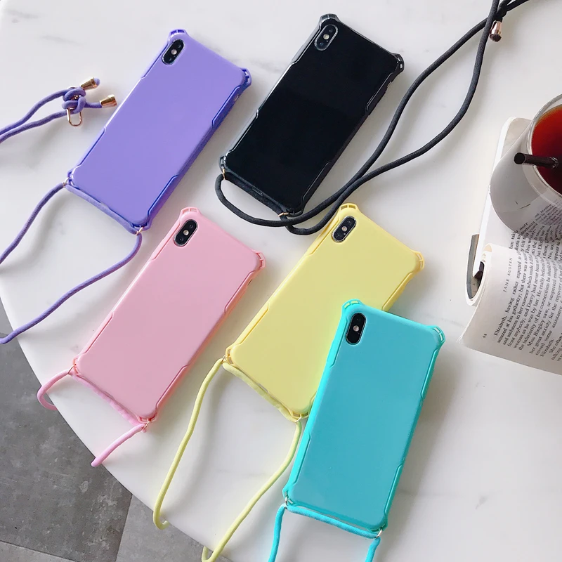 Простой чехол карамельного цвета для iPhone 11 Pro XS MAX X XR 8 7 6 S Plus сплошной цвет Пластиковый ударопрочный Твердый чехол с плечевым ремнем