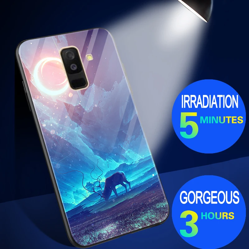Роскошный блестящий чехол для Samsung Galaxy A6 + закаленное стекло светящийся