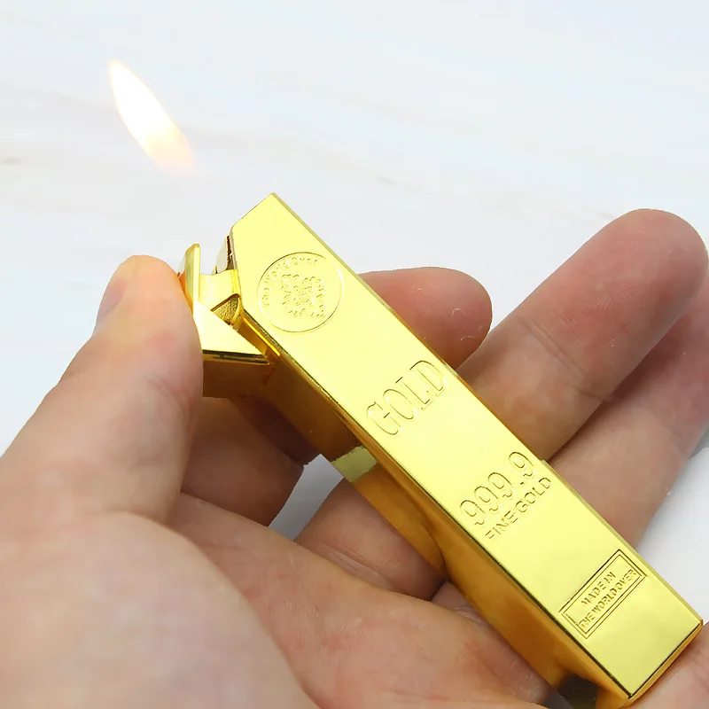 Новая портативная струйная флинтовая зажигалка бутан металлическая зажигалка надутая газовая слитка свободная пожарная Зажигалка шлифовальное колесо Золотой кирпич без газа