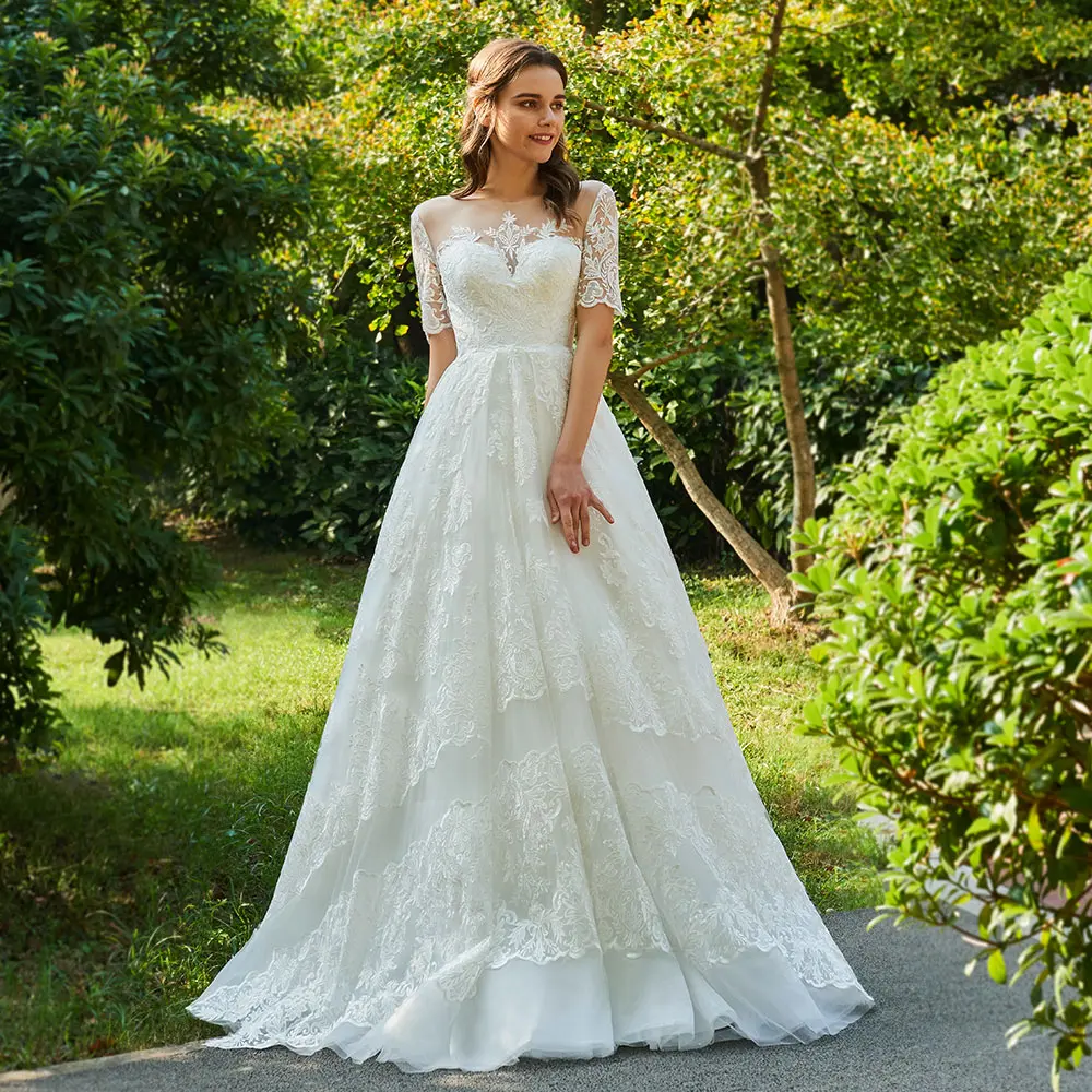 Dressv свадебное платье цвета слоновой кости с круглым вырезом Короткое Элегантное