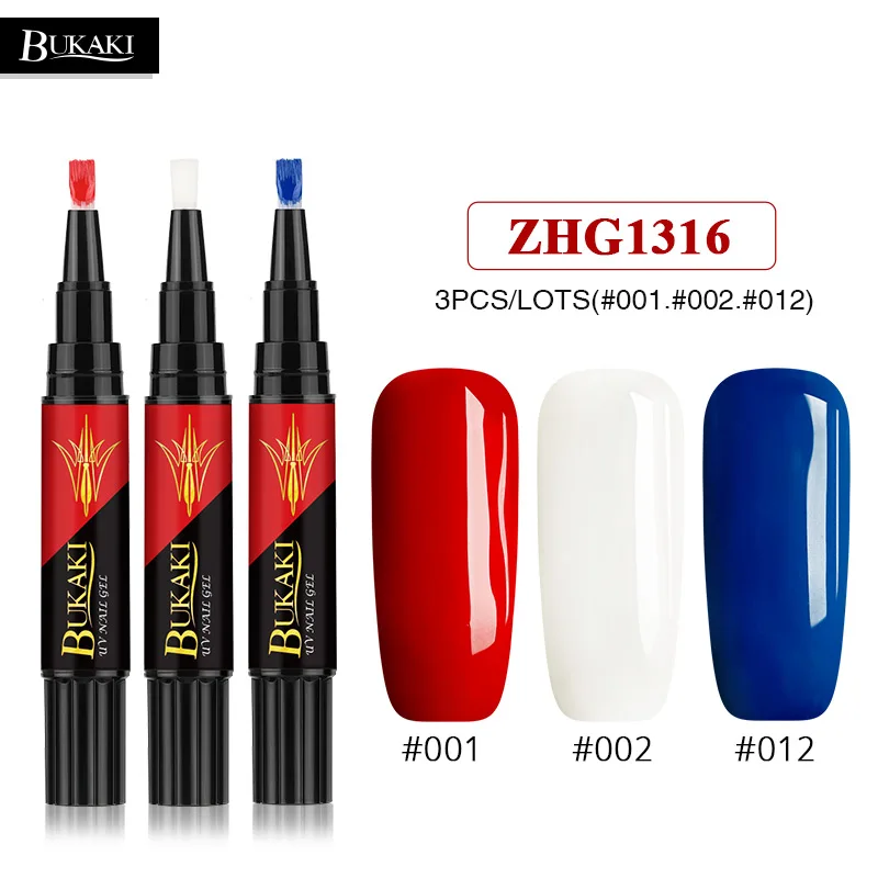 3PCS ZHG1316 BUKAKI, 60 цветов, 3 в 1, лак для ногтей, ручка для дизайна ногтей, Типсы, УФ-гель, гибридные Лаки, один шаг, клей для ногтей, нет необходимости, верхнее Базовое покрытие - Цвет: 3PCS ZHG1316